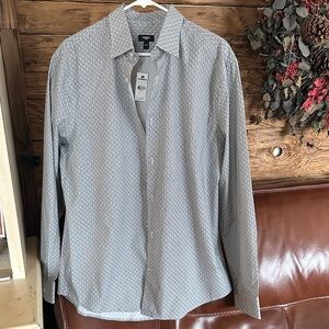 Express Men's Gray Geometric Button-Down Shirt